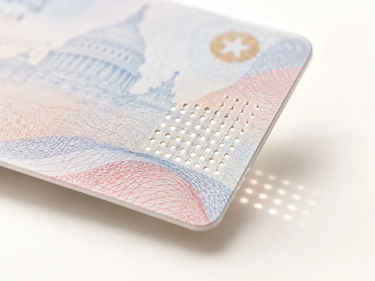Light passing through micro laser perforations in an identity card